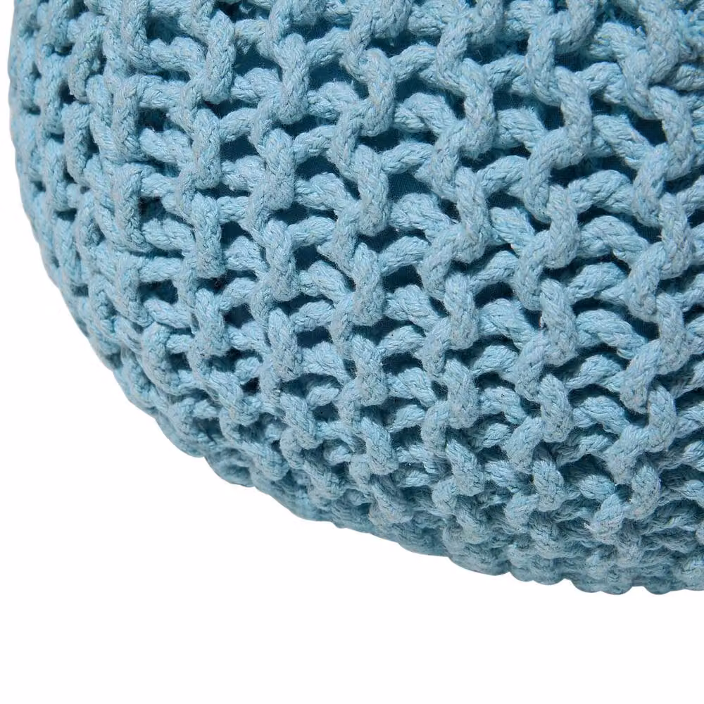 Wyld and Coco Blue Cotton Knit Pouf Ottoman, W/D/H: 40 x 40 x 25 cm – 4