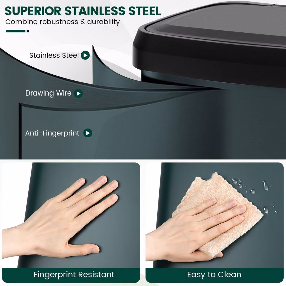 Costway 68L Stainless Steel Recycling Pedal Bin with Soft Close and Odour Filter in Green – 8