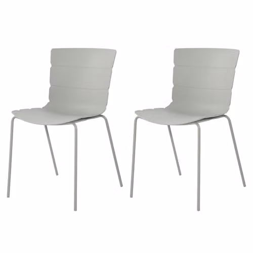 Core Products Pair of Bali Ribbed Plastic Dining Chairs with White Metal Legs in Grey – 2