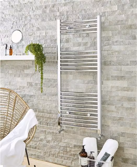 Clifton Vertical Curved Bathroom Towel Rail, Chrome Silver, H: 100 cm, W: 30 cm