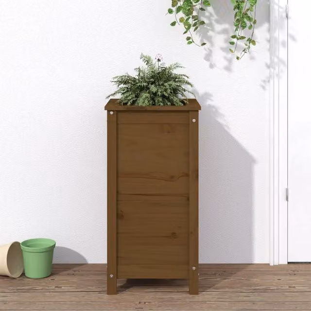 Berkfield Home Garden Planter in Brown Solid Wood, W/D/H: 40 x 40 x 78 cm