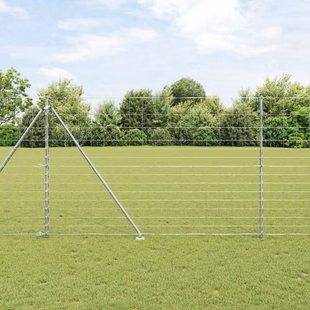 Berkfield Home Field Fence Galvanised Steel in Silver, H: 160 cm, W: 25 m – 1