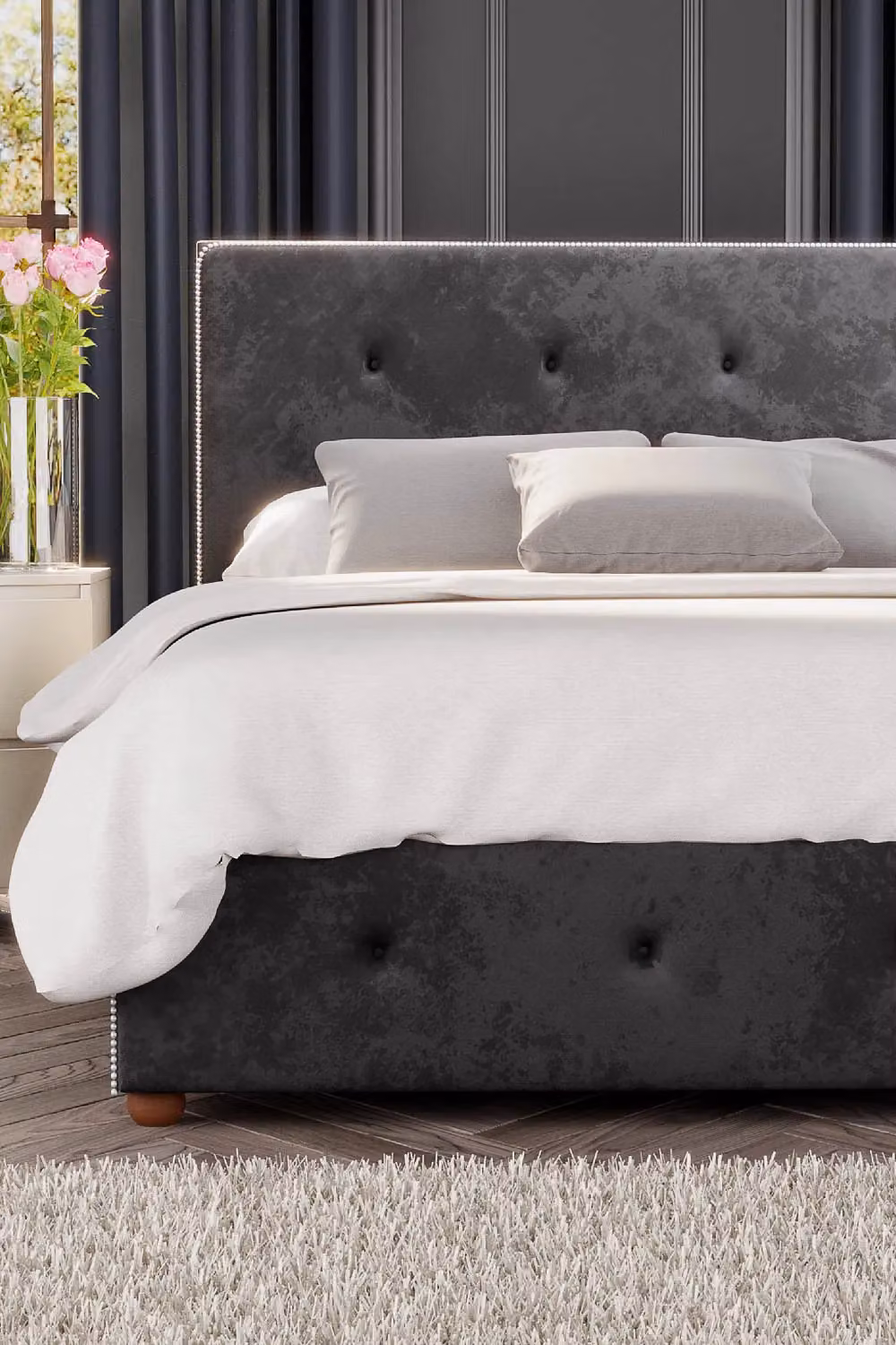 Laurence Llewelyn-Bowen Hesper Ottoman Storage Bed in Black Mirazzi Velvet Fabric, Double W/D/H: 140 x 200 cm – 3