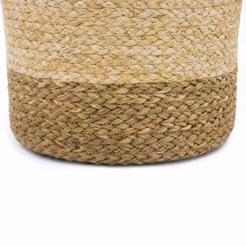 JVL Palma Natural Round Scalloped Storage Basket in Sand and Beige, Open Weave Decorative Woven Organiser, Diameter: 25 cm, Height: 7.5 cm – 2