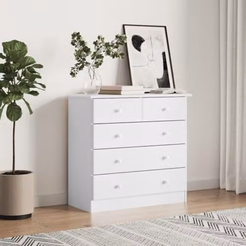 vidaXL ALTA Chest of Drawers in White Solid Pine Wood, W: 77 cm, D: 35 cm, H: 73 cm – 2