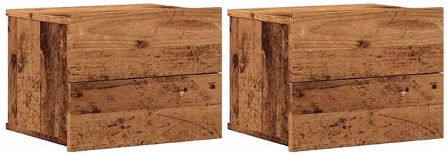 Berkfield Home Set of 2 Wall-mounted Bedside Cabinets in Brown Old Wood, W: 40 cm, D: 32 cm, H: 30 cm – 1