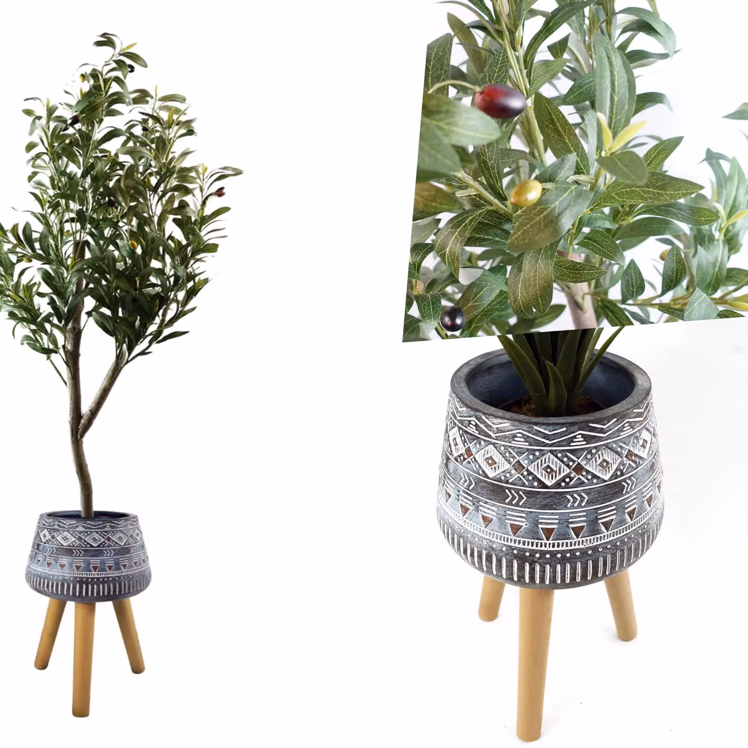 Pegdev 120cm Artificial Olive Tree with Rustic Planter in Green, Black or Blue – 4