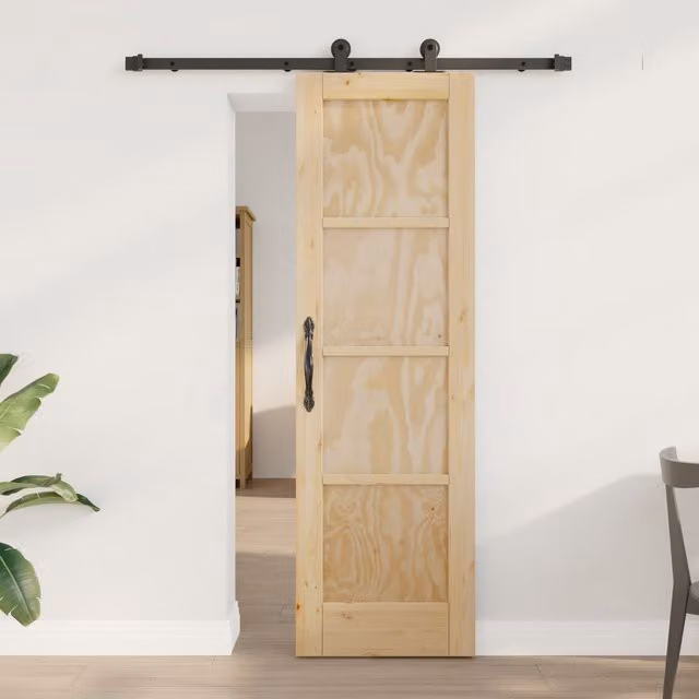 Berkfield Home Orkdal Sliding Door with Hardware Set in Beige Solid Wood Pine