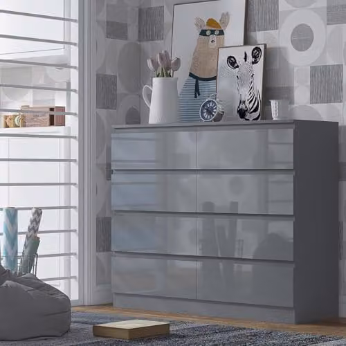 FWStyle Stora Grey Gloss 8 Drawer Modern Chest of Drawers W/D/H: 120 x 52 x 99 cm – 3
