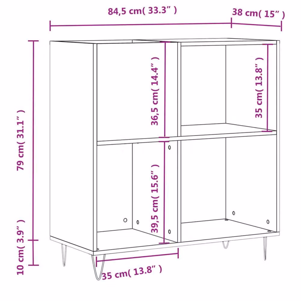 Berkfield Home Record Cabinet in Smoked Oak Brown, W: 84.5 cm, D: 38 cm, H: 89 cm – 3