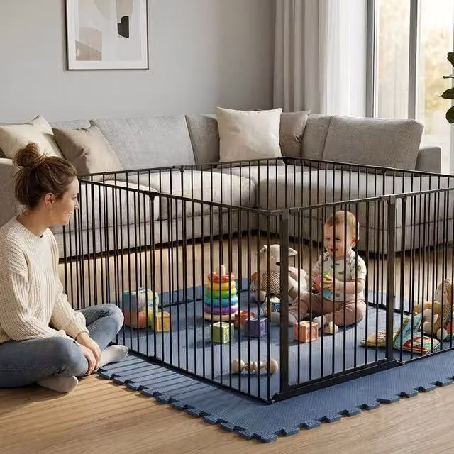 Safetots Play Den in Black with Soft Green Foam Play Mat, W: 144 cm, D: 105 cm, H: 70 cm