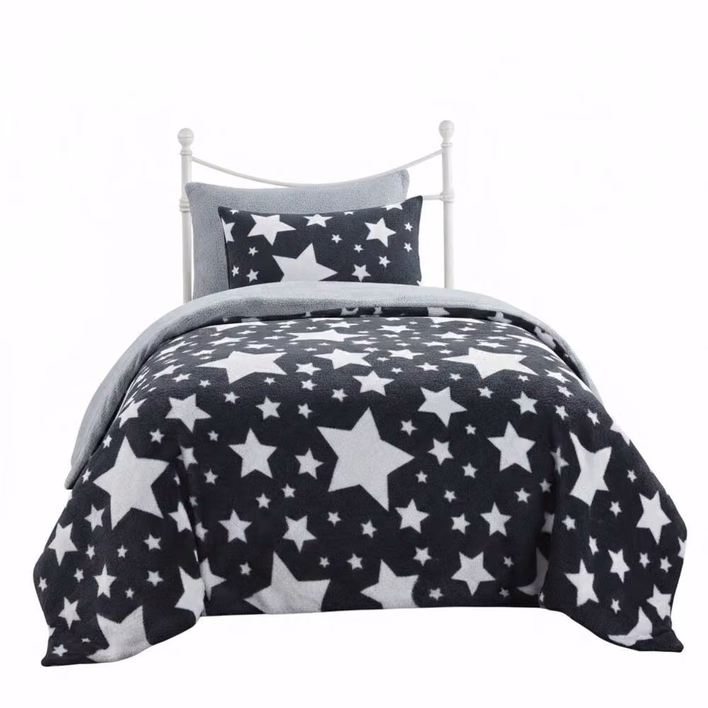 Snug City Stars Kids Teddy Fleece Duvet Cover and Pillowcase Set, Grey, Single – 2