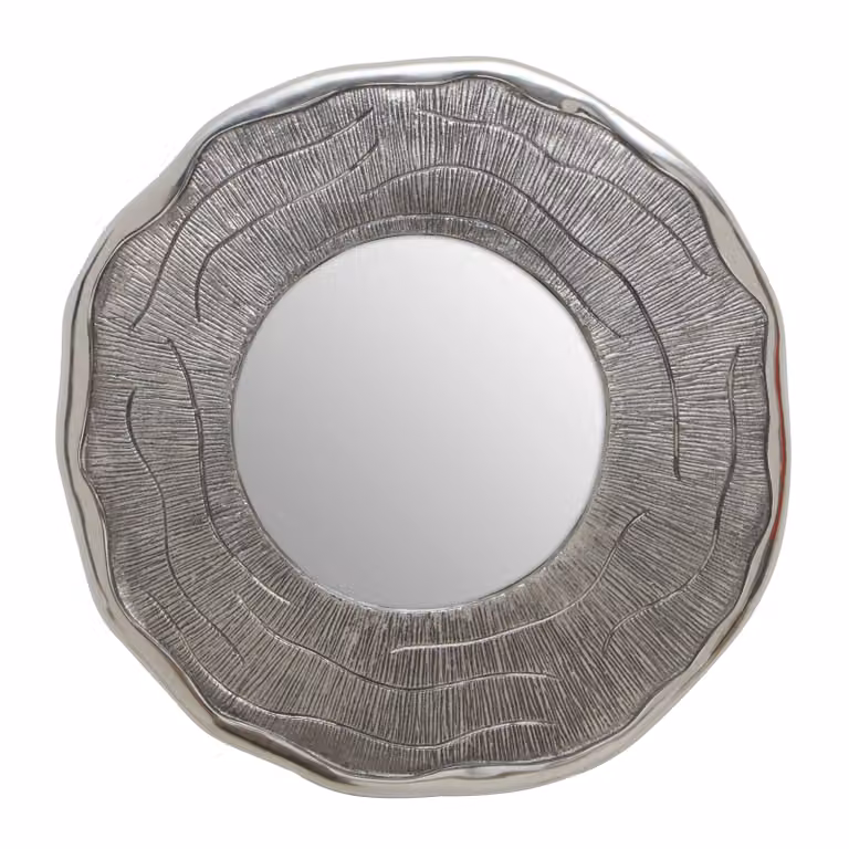 Orsina Round Silver Wall Mirror with Oak Effect, Diameter: 62 cm