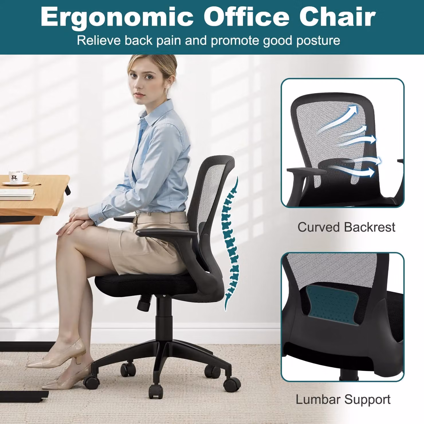 Gymax Ergonomic Mesh Executive Office Chair in Black – 6