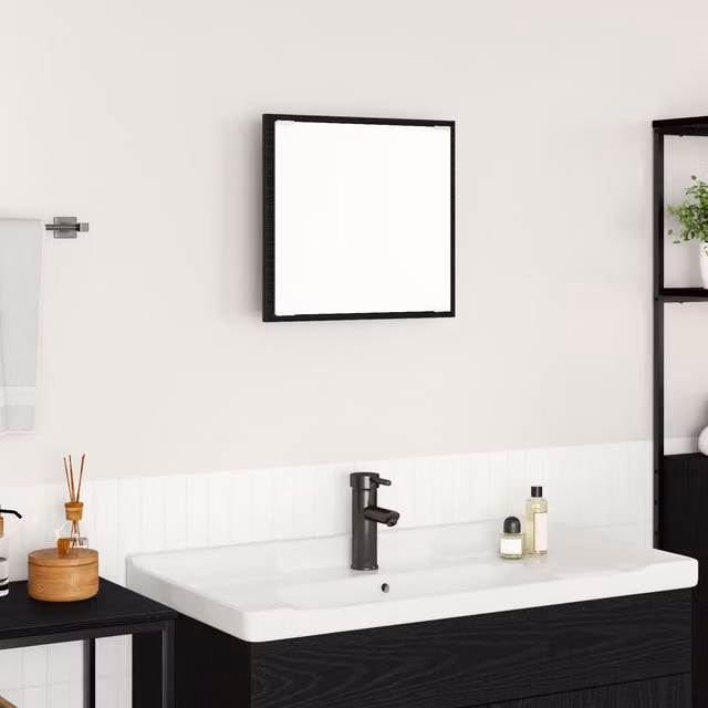 Berkfield Home LED Bathroom Wall Mirror in Black Wood, W/D/H: 37 x 8.5 x 40 cm – 1