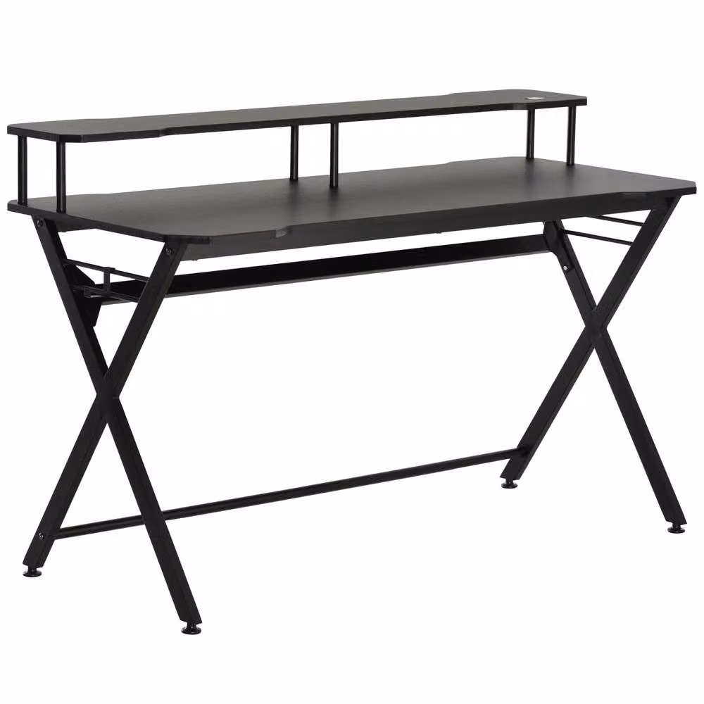 Rolipo Black Gaming Desk with Headphone Hook and Adjustable Feet, W: 140 cm, D: 60 cm – 2