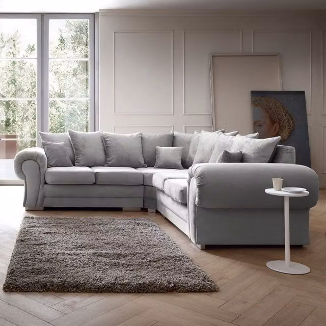 Abakus Direct Verona L-Shaped Corner Sofa in Light Grey Crushed Chenille, W/D/H: 245 x 245 x 80 cm – 1