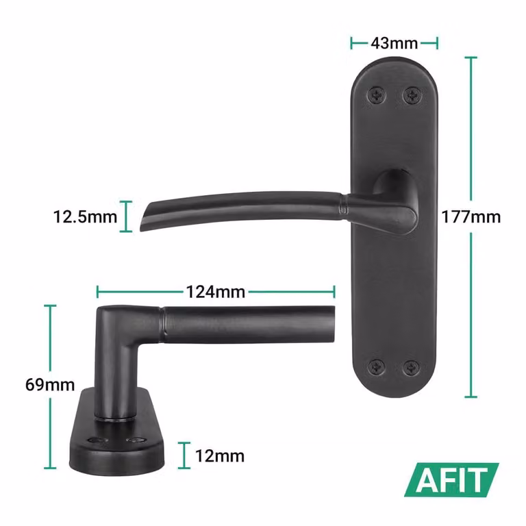 AFIT Matt Black Door Handles and Latch Hinges Set, 1 Pair, W/D/H: 15.0 x 17.7 x 15.0 cm