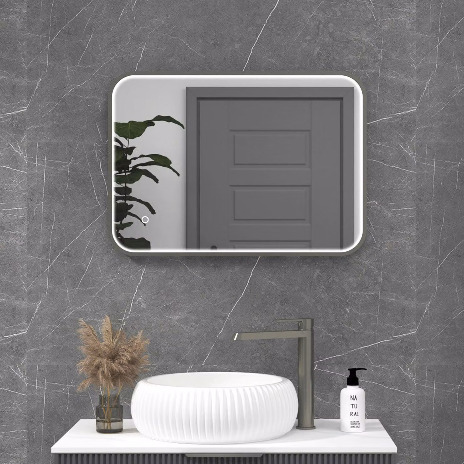Royal Bathrooms Luxor Illuminated Rectangular LED Mirror in Gun Metal Grey, W: 50 cm, H: 70 cm, with Touch Sensor and Demister Pad