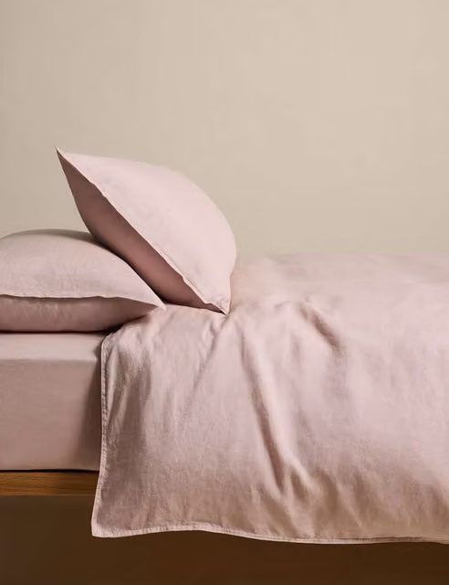 M&S Pure Linen Breathable Duvet Cover Set, Pink, 200 x 200 cm