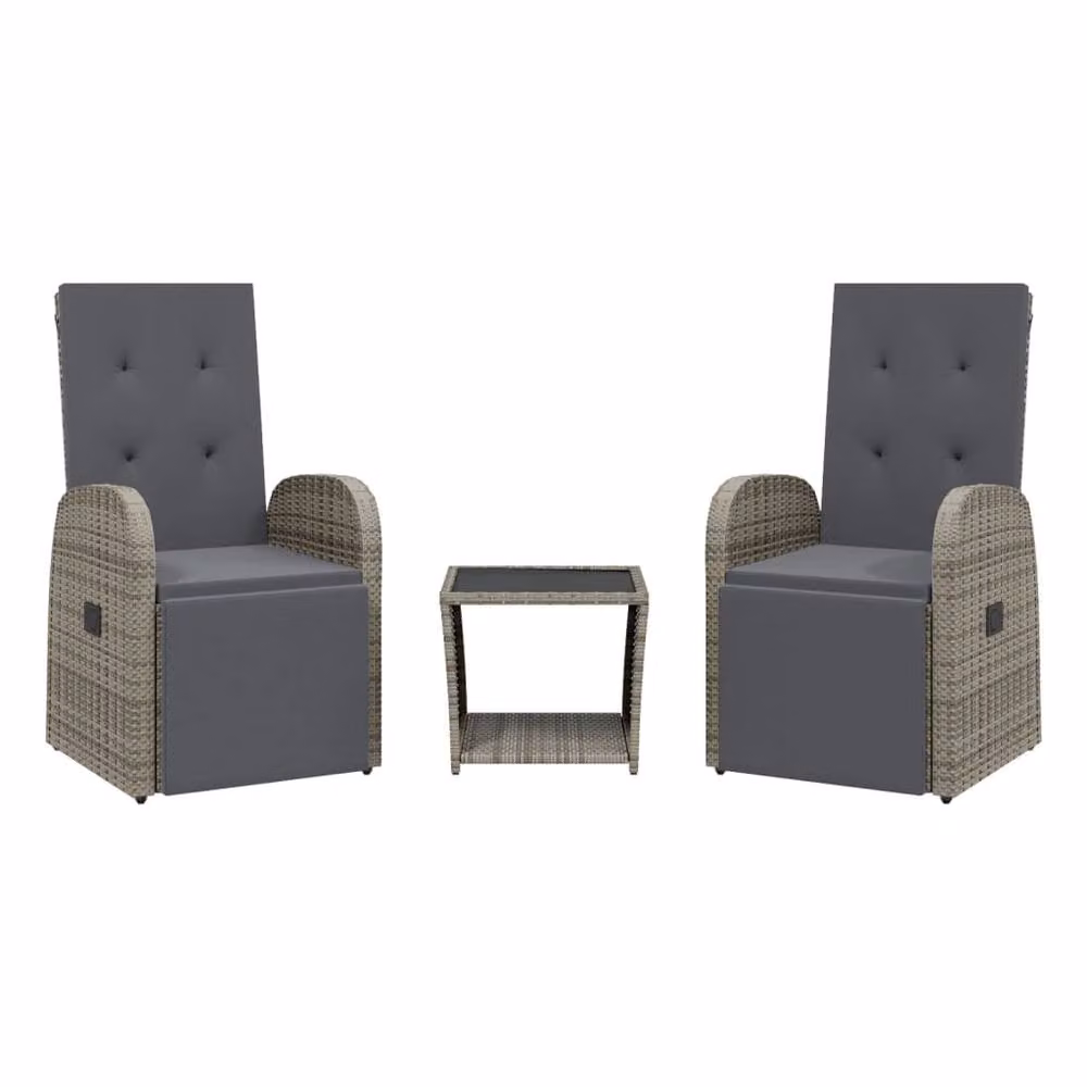 Berkfield Home Beautiful 3 Piece Grey Poly Rattan Garden Dining Set with Cushions – 2