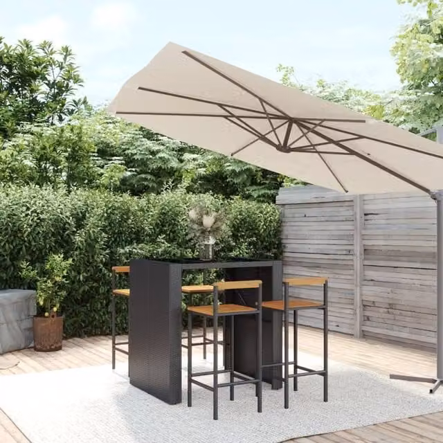 Berkfield Home 5 Piece Garden Bar Set in Black Poly Rattan and Solid Acacia Wood