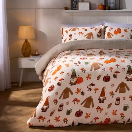 OHS Gonk Print Reversible Sherpa Fleece Duvet Cover and Pillowcase Set, Rust
