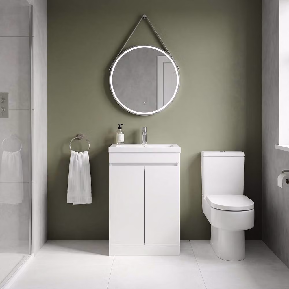 Balterley White Floor Standing 2 Door Compact Bathroom Vanity Unit with Polymarble Basin, W: 50 cm, D: 35.3 cm, H: 80 cm – 2