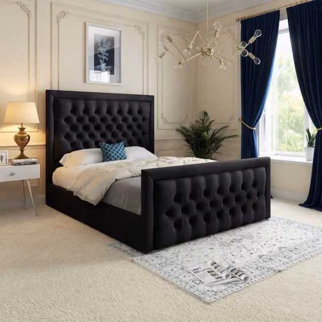 KDMD Ugborough Modern Upholstered Black Soft Velvet Designer Bed Frame W/D/H: 120 x 200 cm – 1