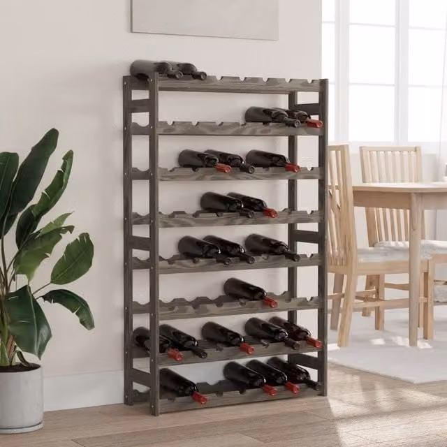 Berkfield Home Rustic Grey Solid Pine Wall Mounted Wine Rack for 56 Bottles
