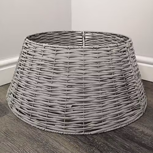 Samuel Alexander Round Rattan and Metal Christmas Tree Skirt, Grey, Diameter: 40 x 58 cm