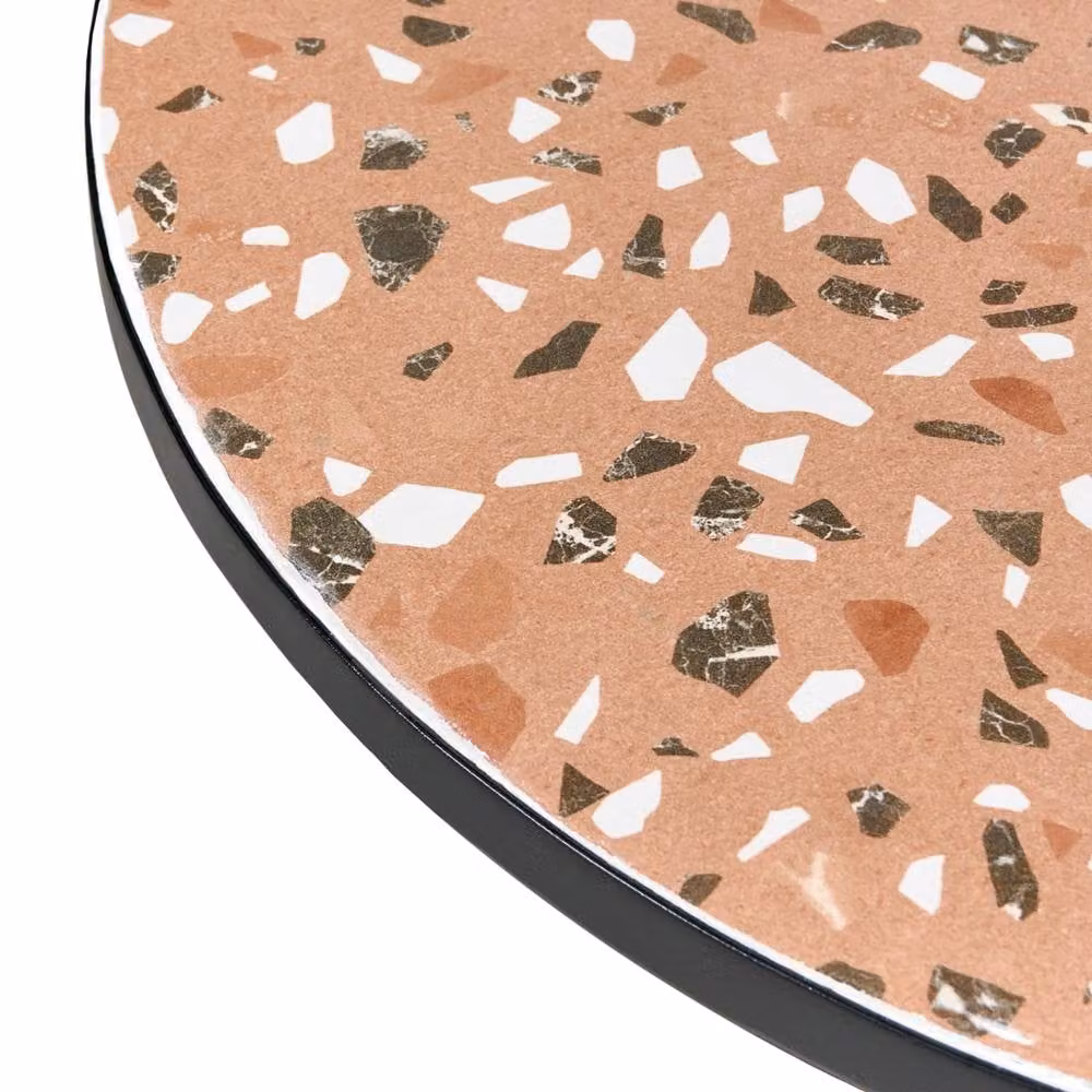 Wyld and Coco Outdoor Bistro Set with Black Powder Coated Steel Frame and Abstract Terrazzo-Effect Ceramic Tabletop – 3