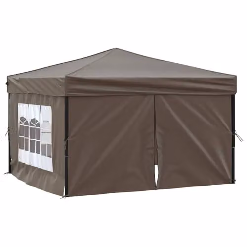 vidaXL Folding Party Tent with Sidewalls, Taupe and Silver, W 3 x D 3 m