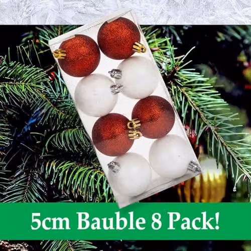 VFM e-Store Red, White and Gold Round Christmas Tree Baubles, 5cm (8 Pack) – 7