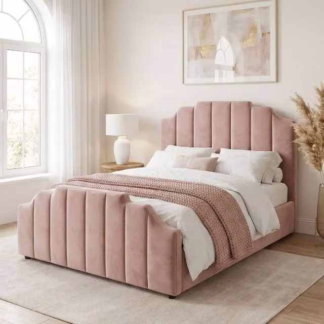 Stratus Interiors Supreme Bed Panelled Headboard and Footboard in Pink, King Size