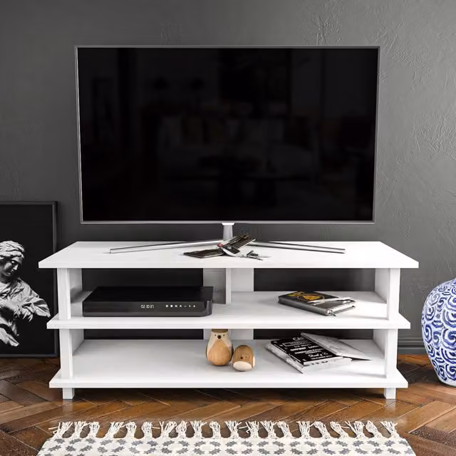 Decorotika Pueblo Modern TV Unit with Shelves, White