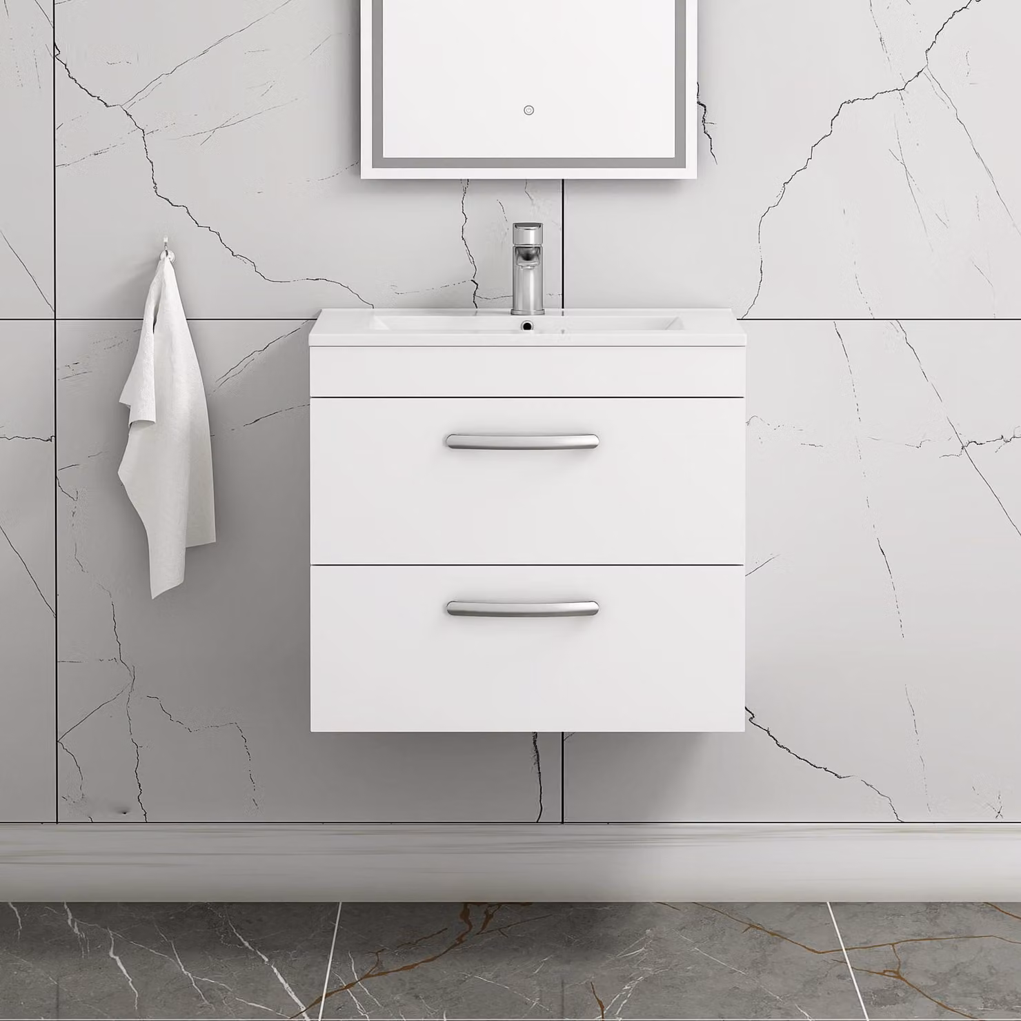 Royal Bathrooms Turin Gloss White 2 Drawer Wall Hung Vanity Unit with Minimalist Basin