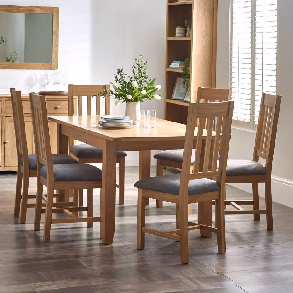 Cheshire Elmhurst Classic Dining Chairs, Set of 2, Oak Wood with Grey Fabric Upholstery – 5