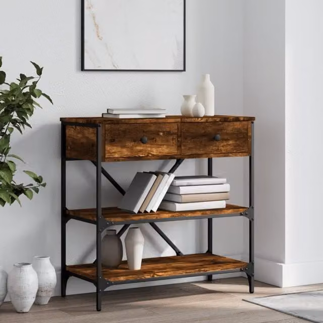 Berkfield Home Smoked Oak Console Table in Brown, W/D/H: 75 x 34.5 x 75 cm – 1