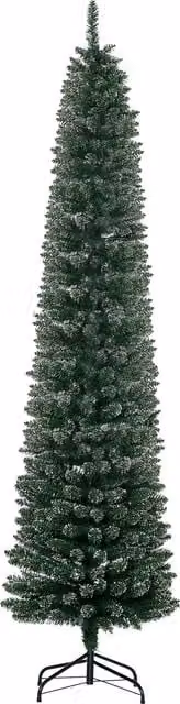 HOMCOM 7.5ft Snow Dipped Artificial Christmas Pencil Tree in Green and White with Black Stand – 1