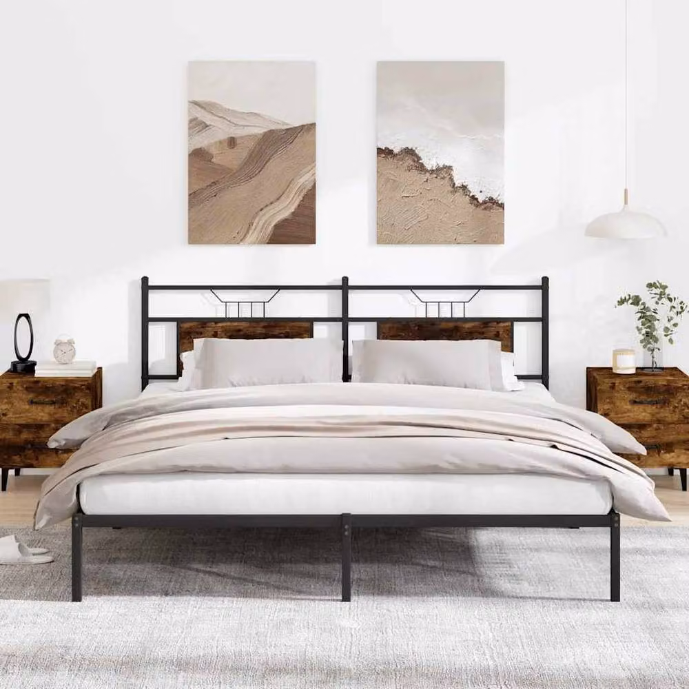 Berkfield Home Smoked Oak Bed Frame in Brown, Engineered Wood, W: 183 cm, D: 203 cm – 2