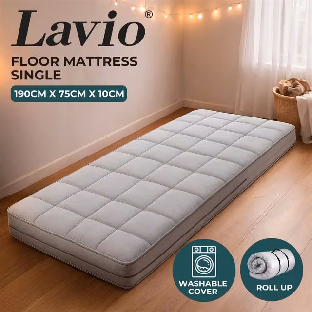 Lavio Japanese Floor Futon Mattress Topper, White, Thickness: 10 cm