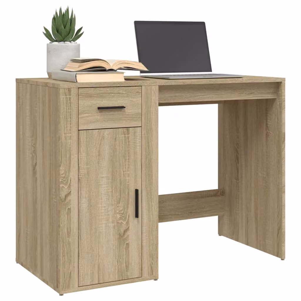 Berkfield Modern Computer Desk in Sonoma Oak Brown, W/D/H: 100 x 49 x 75 cm – 3