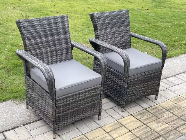 Fimous Set of 2 Dark Grey Wicker Rattan Garden Chairs for Outdoor Patio Use