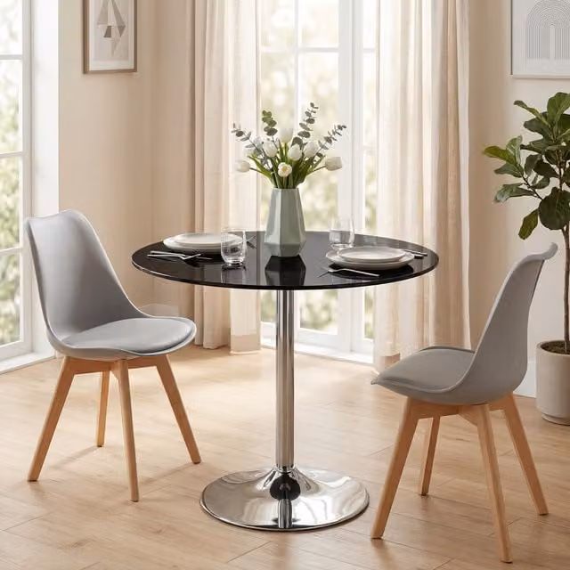 HOMCOM Modern Round Glass Top Dining Table in Black