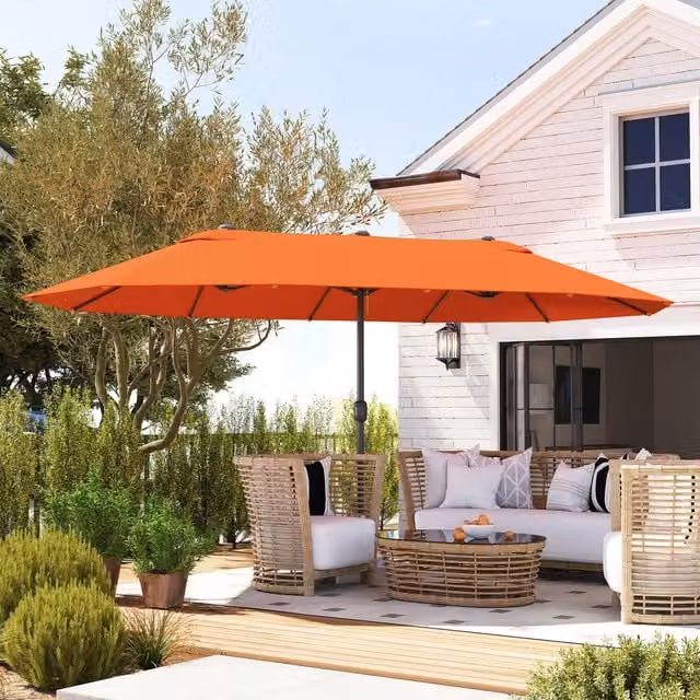 Outsunny 4.6m Double-sided Cantilever Garden Sun Umbrella Canopy with Crank in Orange