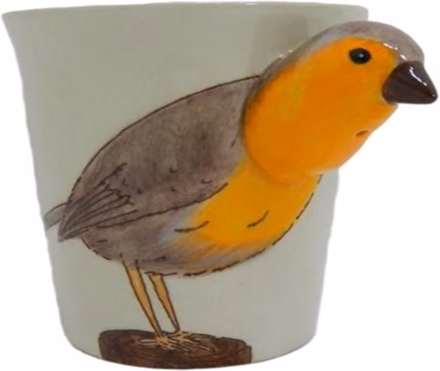 Robin Ceramic Mug in White and Multicolour by On Trade Winds