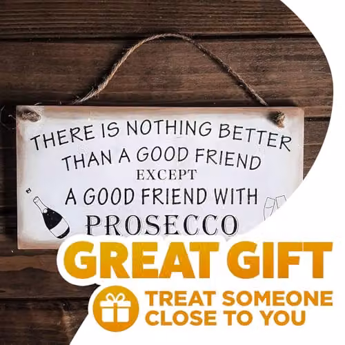 Marco Paul Good Friend With Prosecco Hanging Wooden Plaque in White and Brown – 2