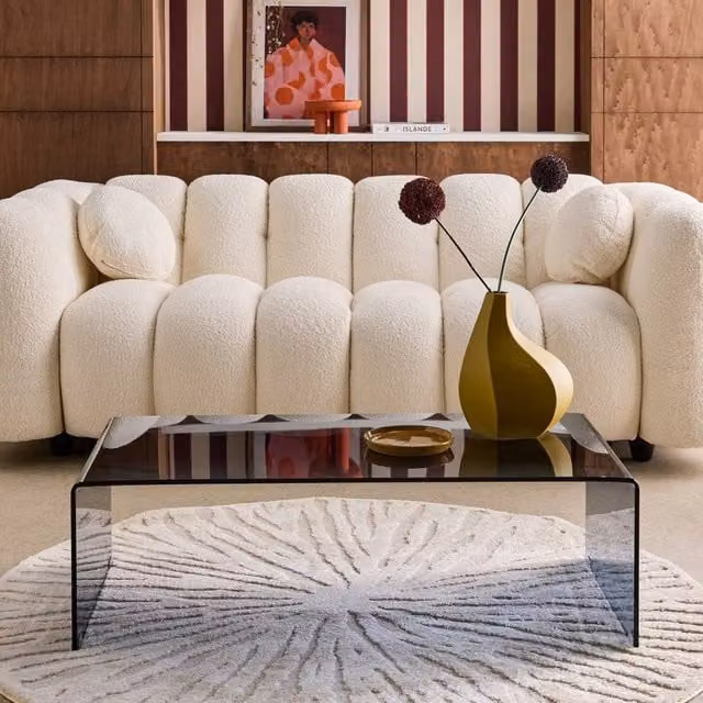 Sweekeek Modern Rectangular Coffee Table with Grey Tempered Glass, W/D/H: 110.0 x 80.0 x 23.5 cm