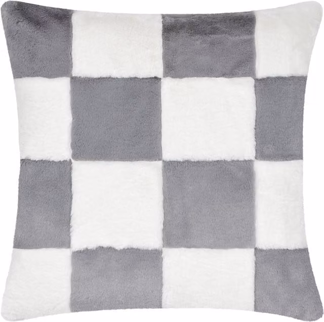 Cozee Check Faux Fur Feather Rich Square Cushion in Slate Blue